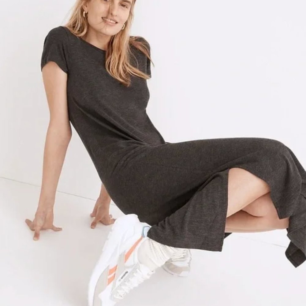 Madewell Relaxed Midi Tee Dress Heather Charcoal Gray Size Medium